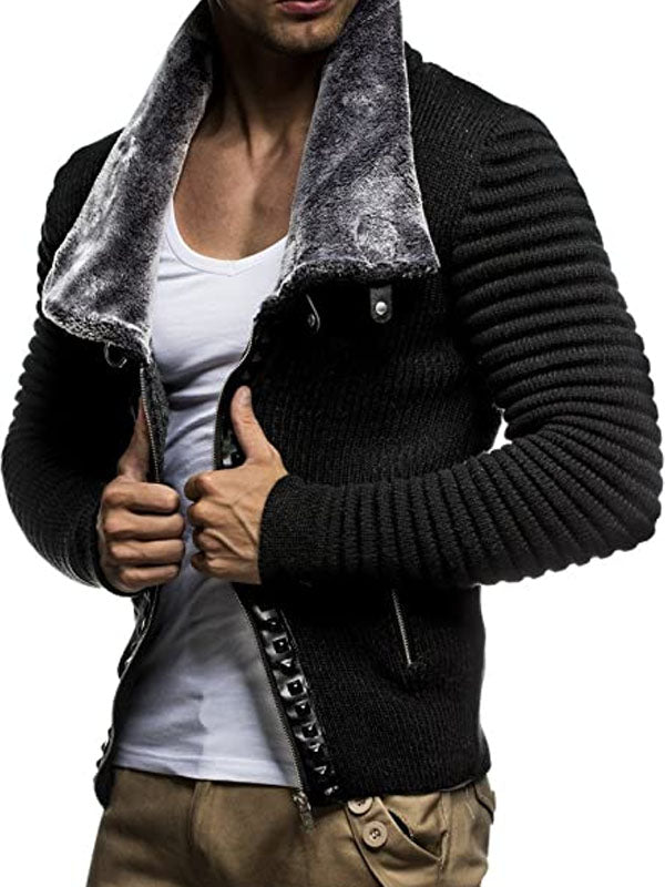 Men's Casual High Neck Zipper Plus Fleece Sweater Coat