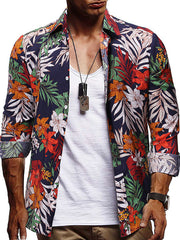 Fashion Mens Casual Long-Sleeved Floral Shirt