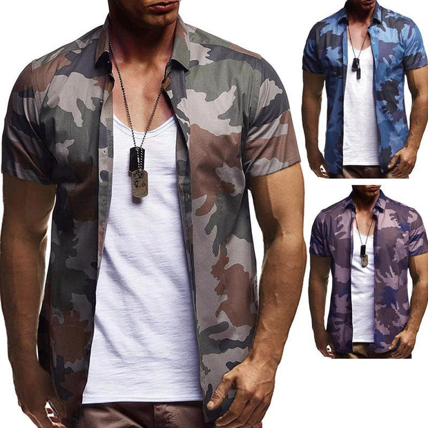 Men's Camouflage Lapel Short-sleeved Shirt