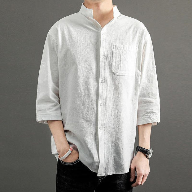 Men's Plain Cotton Linen Large Size Shirt