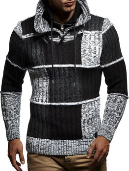 Men's Patchwork Stand Collar Knitted Sweater