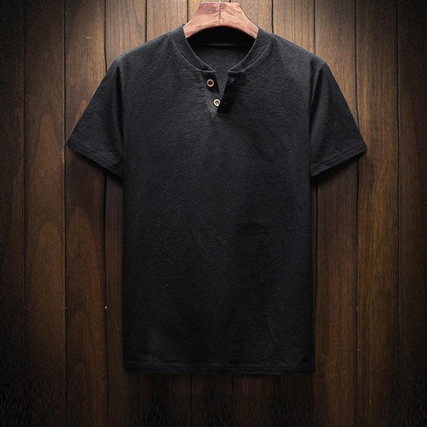 Mens Plain Casual Loose Cotton Linen T-shirt