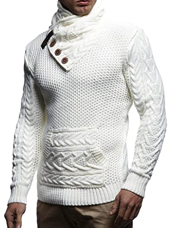 Men's Turtleneck Button Pocket Pullover Sweater