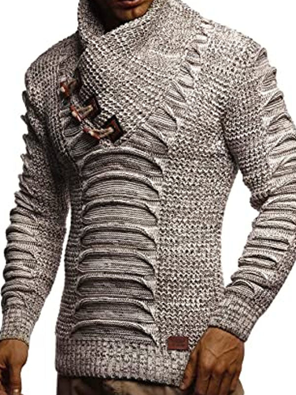 Mens Fashion Casual Stand Collar Button Sweater