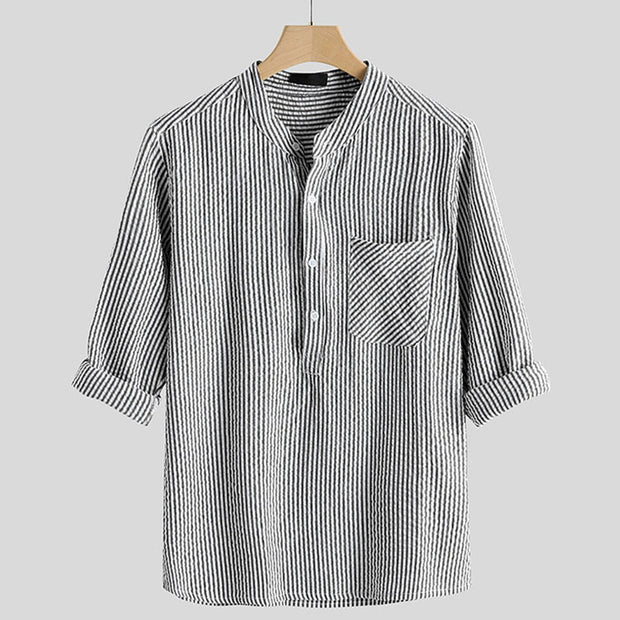 Men's new fashion casual striped long sleeve shirt