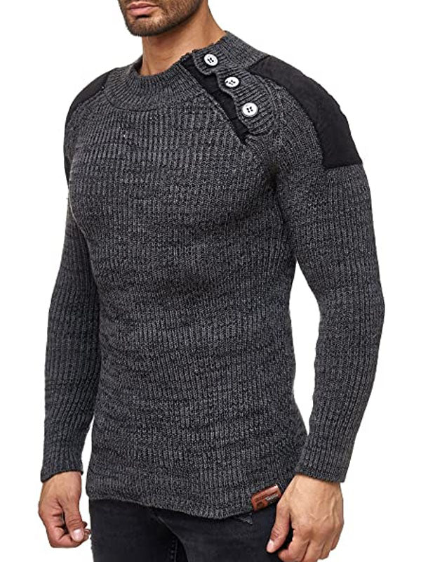 Men's Fashion Casual Buttoned Mixed Color Slim Sweater