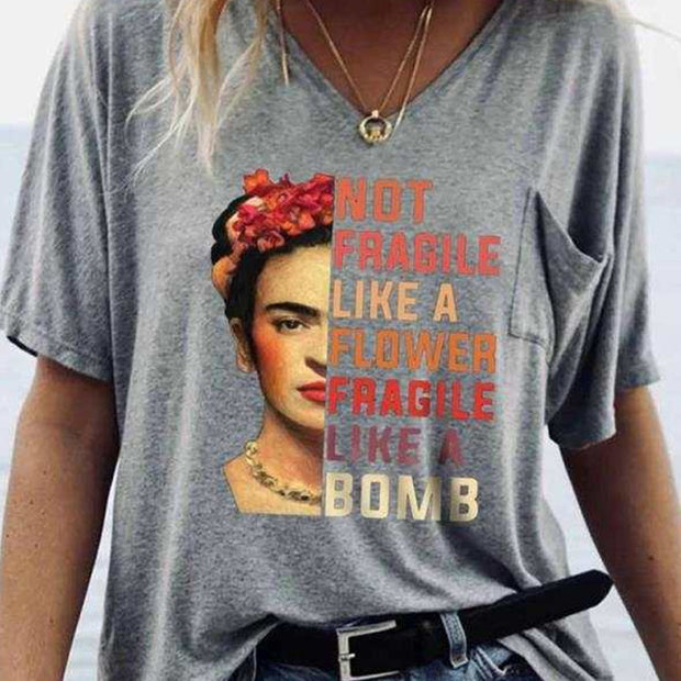 Ink Painting Frida Kahlo Half-face V-neck T-shirt