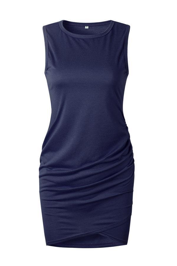 Women's Stylish Round Neck Slim Irregular Sleeveless Dress