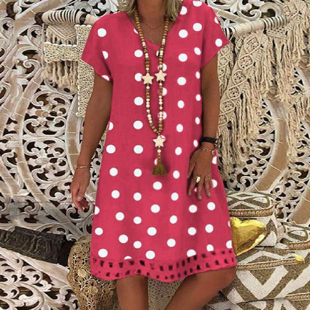 Knee Length Polka Dot Cut Out Flowy Dresses