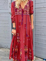 Casual Patchwork Embroidery V Neck Dresses