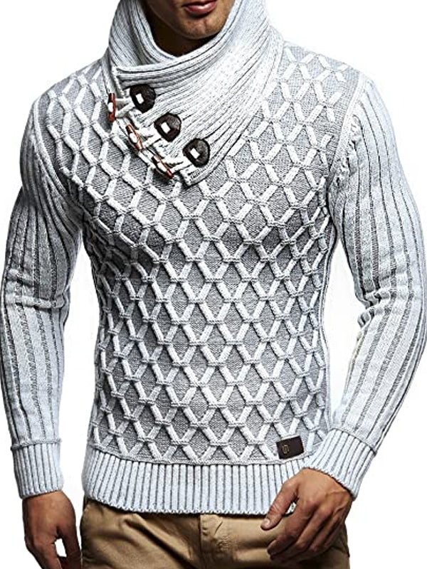 Mens Fashion Casual Stand Collar Button Up Sweater