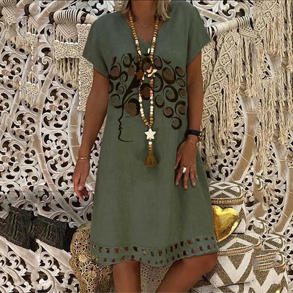 Sexy Fashion Printing Short-sleeved V-neck Dress