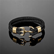 Men's Titanium Steel Cowhide Braided Anchor Bracelet