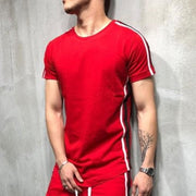 Men's Pure Color Striped Round Collar T-shirt