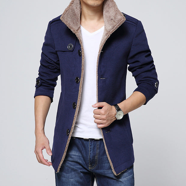 Mens Slim Fit Plus Fleece Trench Coat