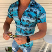 Fashion Lapel Beach Print Short-sleeved Shirt