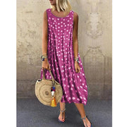 Neocozy Sleeveless Midi Polka Dot Dresses