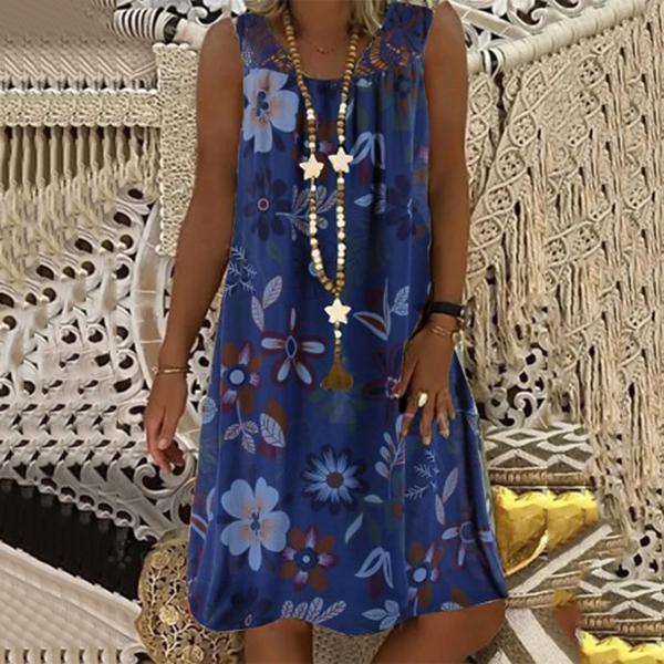 Women's Sleeveless Pullover Lace Printed Vest Dress