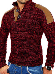 Men's Stand Collar Patchwork Button Knit Sweater