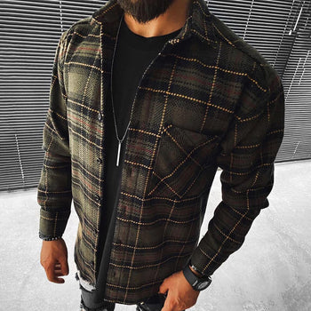 Casual Check Textured Button Long Sleeve Jacket