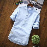 Men's Slim Half Sleeve Cotton Stand Collar Shirt