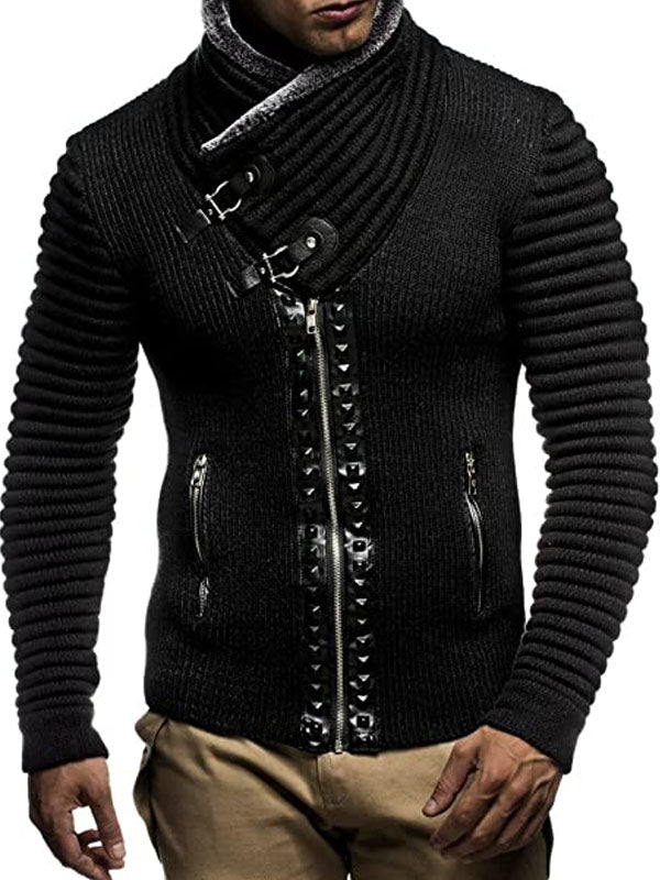 Men's Casual High Neck Zipper Plus Fleece Sweater Coat