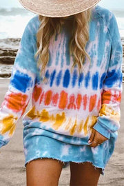 Ladies Casual Tie-Dye Printing Long Sleeve Dress