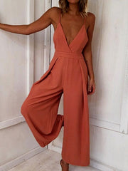 Fashion sexy deep V-neck suspender jumpsuit