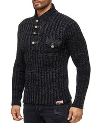 Mens Stand Collar Button Knitted Sweater