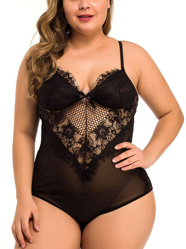 Plus Size Sexy Lace Mesh Backless Lingerie