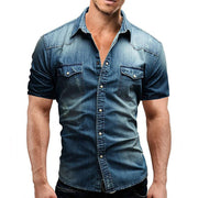 Men's Denim Short Sleeve Slim Shirt