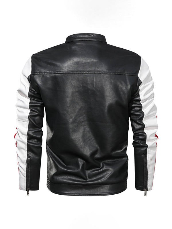 Gunotgent Stand Collar Slim Leather Jacket