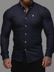 Mens Casual Muscle MenS Plain Lapel  Shirt