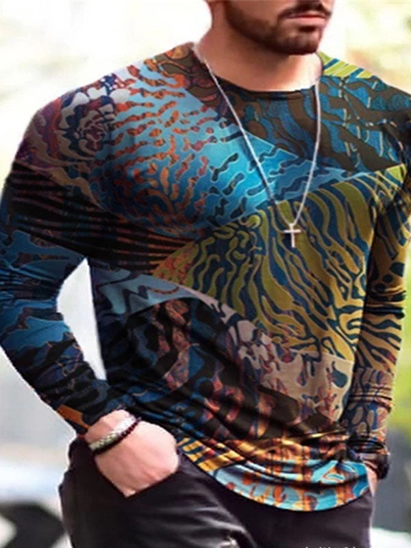 Mens Casual Long Sleeve Printed T-Shirt