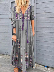 Casual Patchwork Embroidery V Neck Dresses