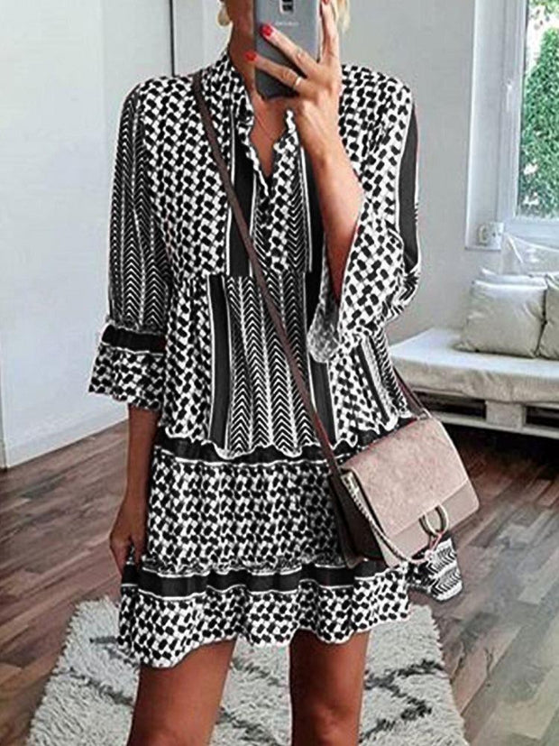 Printed Ruffled Shirt Mini Dress