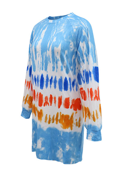 Ladies Casual Tie-Dye Printing Long Sleeve Dress