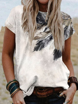 Casual Feather Printed T-Shirt