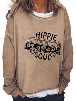 Stylish Round Neck Long Sleeve Printed Sweatshirt