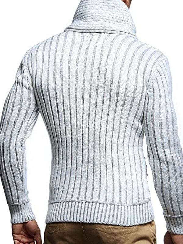 Mens Fashion Casual Stand Collar Button Up Sweater