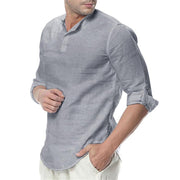 Men's Stand Collar Cotton Linen Long Sleeve Shirt