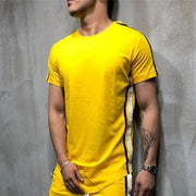 Men's Pure Color Striped Round Collar T-shirt