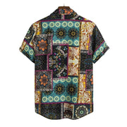 Men's Ethnic Printed Short-sleeved Cotton And Linen Shirt