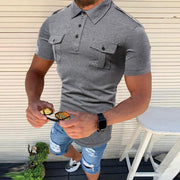 Men's Lapel Plain Short Sleeve Casual T-shirt