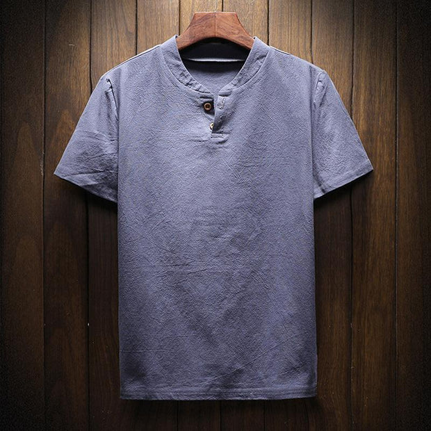 Mens Plain Casual Loose Cotton Linen T-shirt