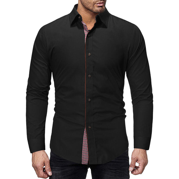 Mens fashion casual deerskin velvet trim long sleeve shirt