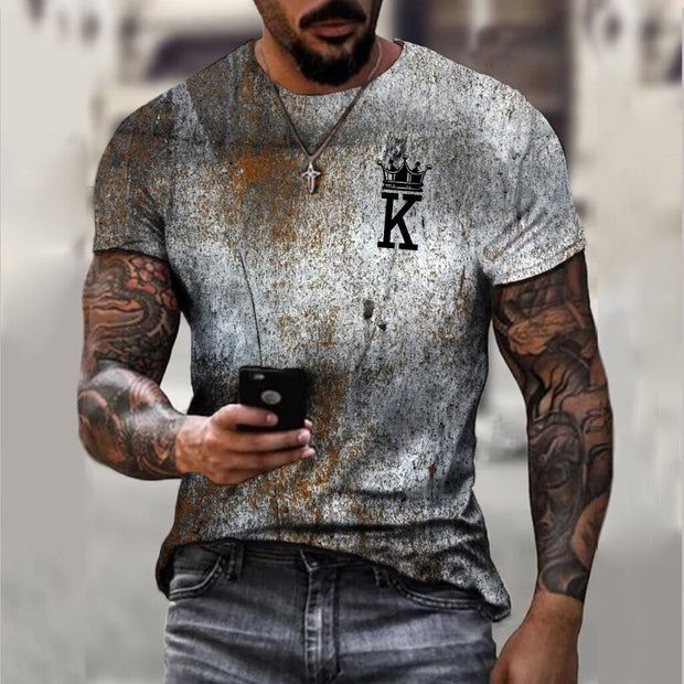Mens Retro Letter Print Short-Sleeved T-Shirt