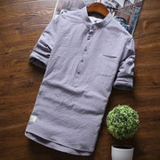 Men's Slim Half Sleeve Cotton Stand Collar Shirt