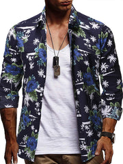 Fashion Mens Casual Long-Sleeved Floral Shirt