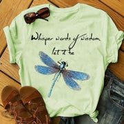 O-neck Dragonfly Print Casual T-shirt